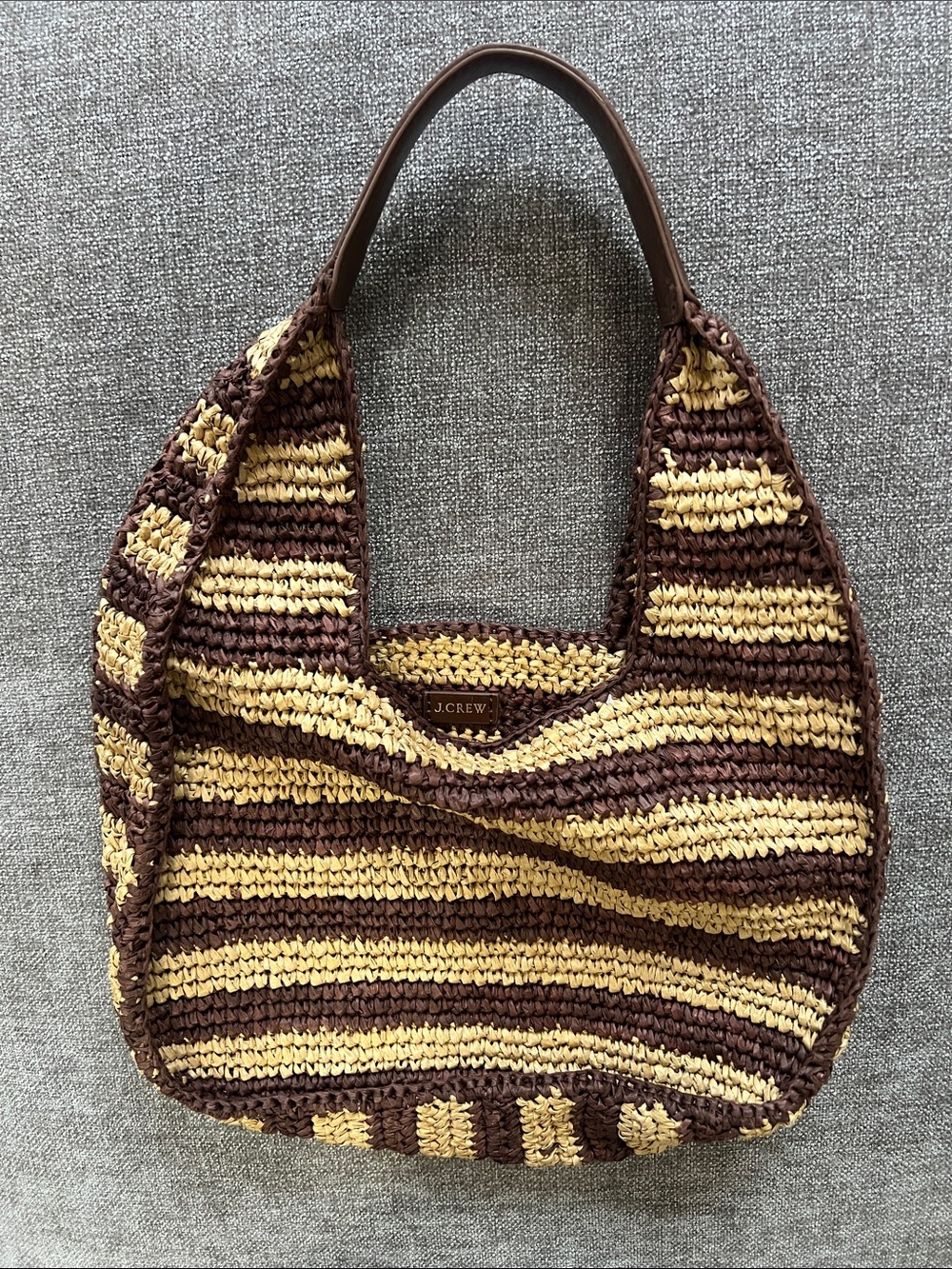 J. Crew Striped Crochet Shoulder Bag in Brown and Cream